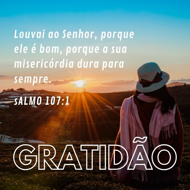 Salmos 107 de agradecimento com pôr do sol e mensagem de gratidão a Deus